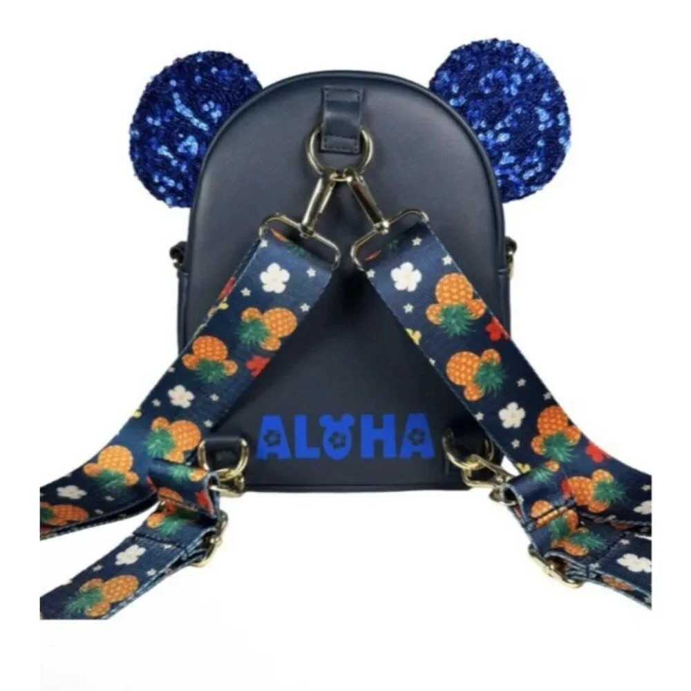 Aloha Mickey Convertible Mini Backpack Loungefly Sequin Pineapple Coin Bag NWT